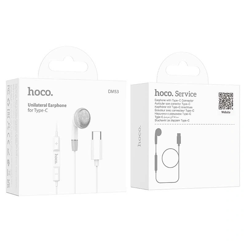 Hands Free Hoco. DM53 Unilateral Earphones USB-C  με Μικρόφωνο και Πλήκτρο Λειτουργίας 1.2m Λευκά Συμβατό με όλες τις Συσκευές
