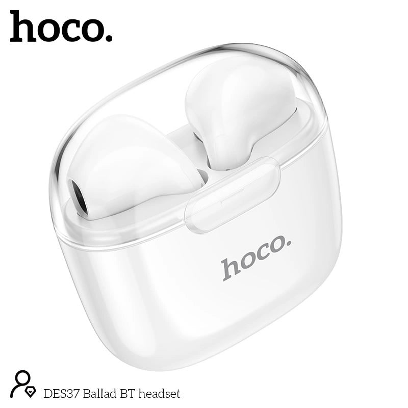 Wireless Hands Free Hoco. DES37 Ballad TWS V5.3 250mAh 3.5 Ώρες Λειτουργίας με Πλήκτρο Ελέγχου και Συμβατό με Siri Λευκά