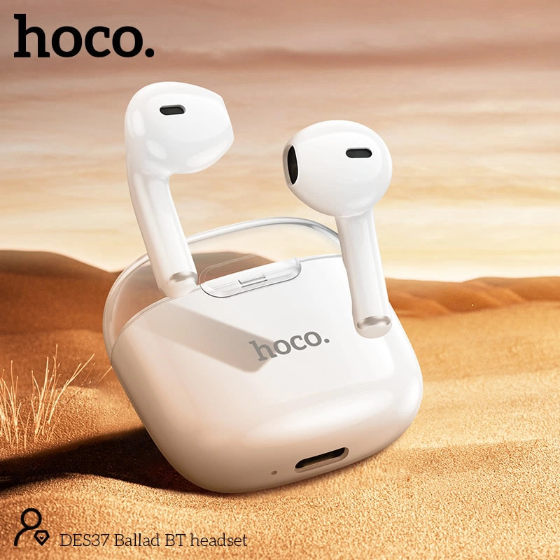 Wireless Hands Free Hoco. DES37 Ballad TWS V5.3 250mAh 3.5 Ώρες Λειτουργίας με Πλήκτρο Ελέγχου και Συμβατό με Siri Λευκά