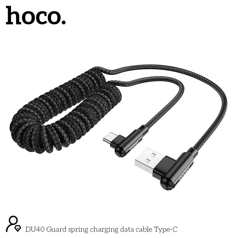 Καλώδιο σύνδεσης Hoco. DU40 Guard USB σε USB-C 3A Spring Cable Braided Μαύρο 0.45-1m