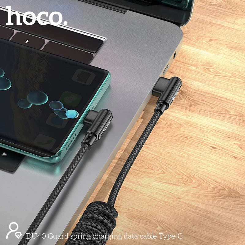 Καλώδιο σύνδεσης Hoco. DU40 Guard USB σε USB-C 3A Spring Cable Braided Μαύρο 0.45-1m