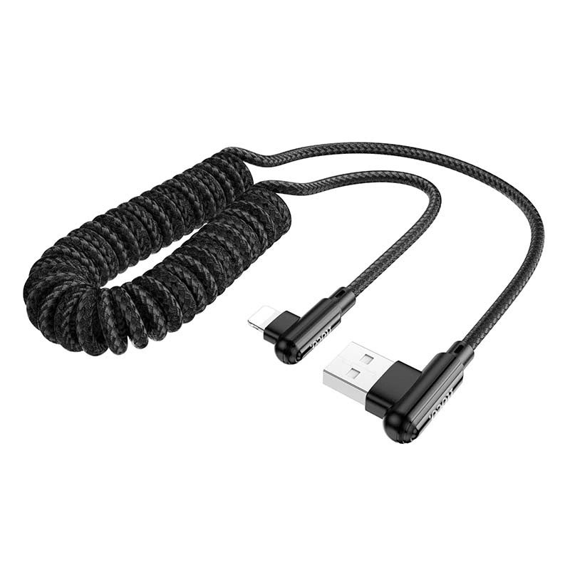 Καλώδιο σύνδεσης Hoco. DU40 Guard USB σε Lightning 2.4A Spring Cable Braided Μαύρο 0.45-1m