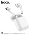 Wireless Hands Free Hoco. DES03 Plus TWS V5.0  350mAh και 3h Ώρες Λειτουργίας Λευκά με Μαύρο Silicon Sleeve