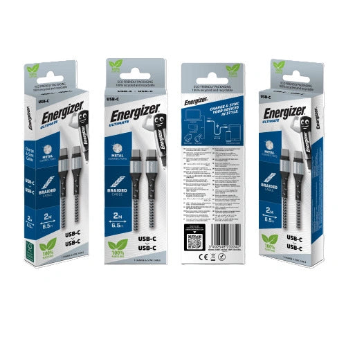 Καλώδιο σύνδεσης Energizer Metal & Nylon USB-C σε USB-C 2.0  Braided Ασημί 2m