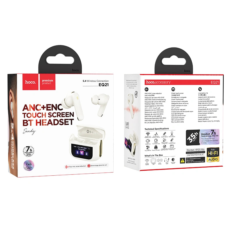 Wireless Hands Free Hoco EQ21 Sandy 400mAh  v5.4 με ANC ENC TWS 7 Ώρες Ομιλίας και Οθόνη Αφής Λευκά