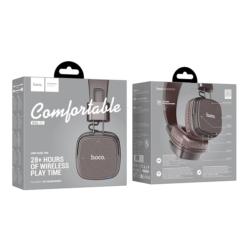 Wireless Ακουστικά Stereo Hoco W56 Earl V5.4 250mAh με AUX και Μικρόφωνο Καφέ - Μαύρο