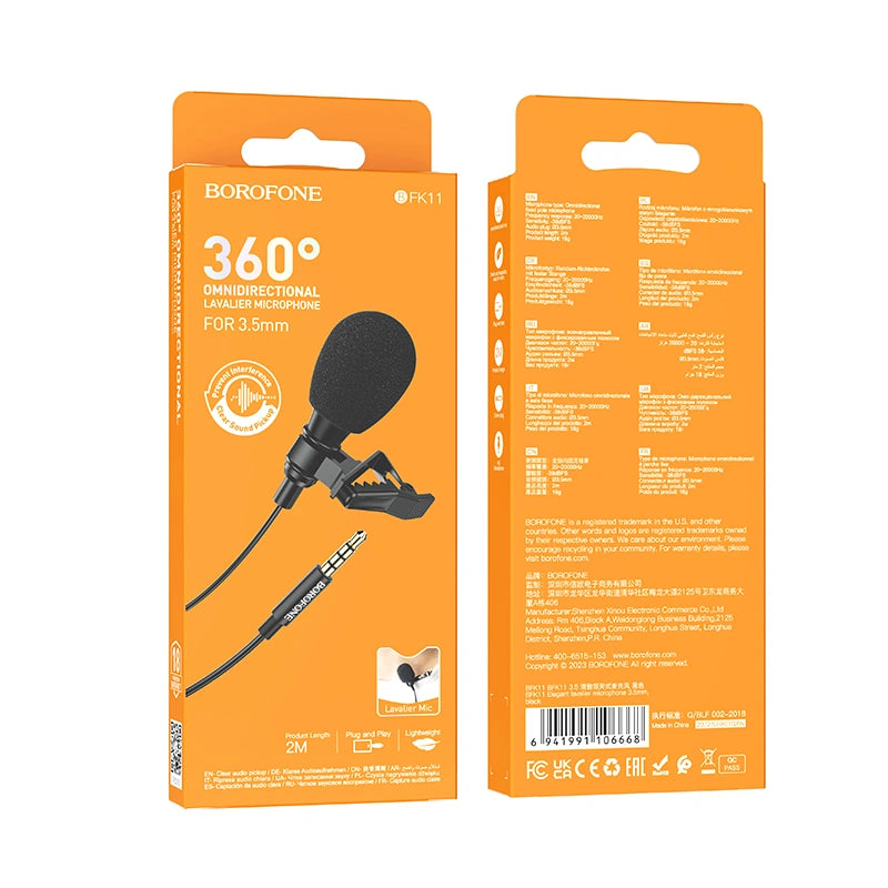 Μικρόφωνο Πέτου Borofone BFK11 Elegant Lavalier με 3.5mm Καλώδιο 2m
