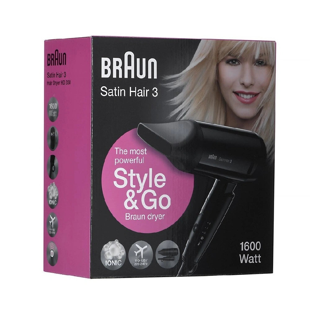 Σεσουάρ Μαλλιών Braun HD350 Satin Hair 3 Style & Go 1600W με 2 Επίπεδα Θέρμανσης Μαύρο