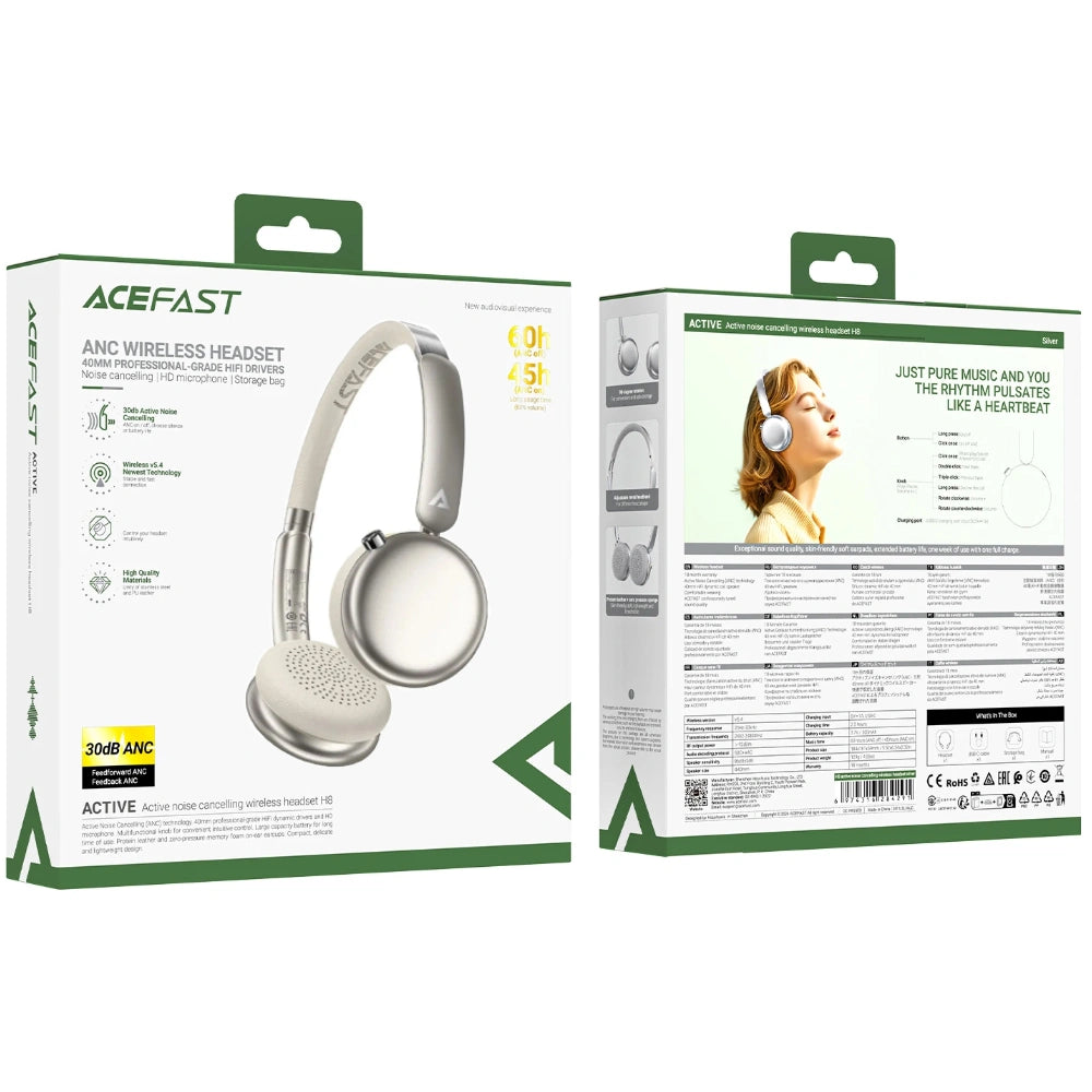 Wireless Ακουστικά Hi-Fi Stereo Acefast H8 500mAh v5.4 30db ANC Χρυσά με HD Μικρόφωνο Memory Foam Μαξιλαράκια και Θήκη