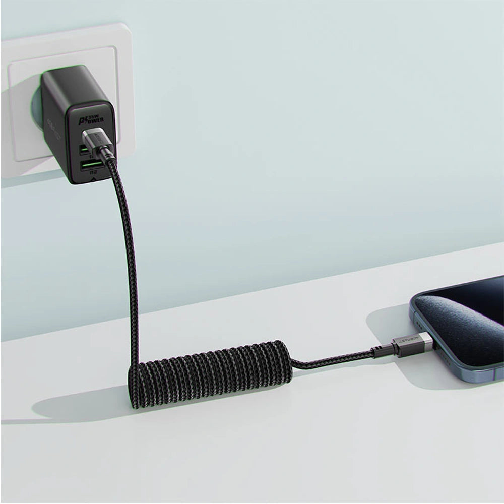 Καλώδιο Σύνδεσης Acefast C14-03 USB-C σε USB-C PD60W 3A Fast Charge USB2.0 Spring Braided Μαύρο 1.2m