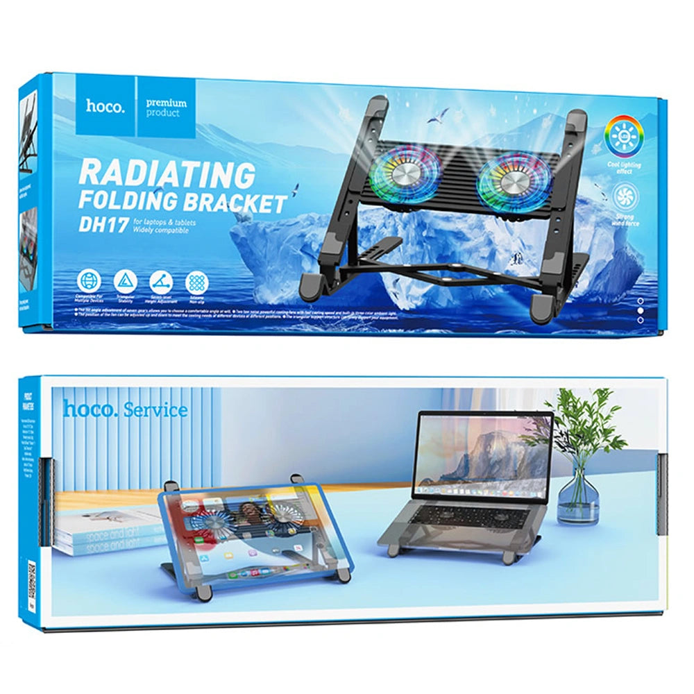 Laptop Cooler Hoco. DH17 Μαύρο με Φωτισμό και 2 Ανεμιστηράκια για Φορητούς Υπολογιστές έως 17.3"
