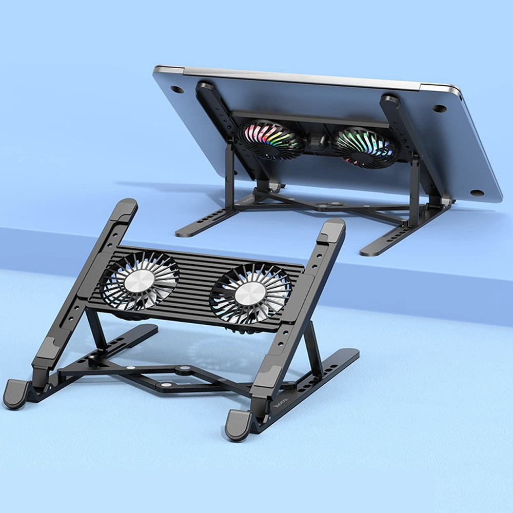 Laptop Cooler Hoco. DH17 Μαύρο με Φωτισμό και 2 Ανεμιστηράκια για Φορητούς Υπολογιστές έως 17.3"