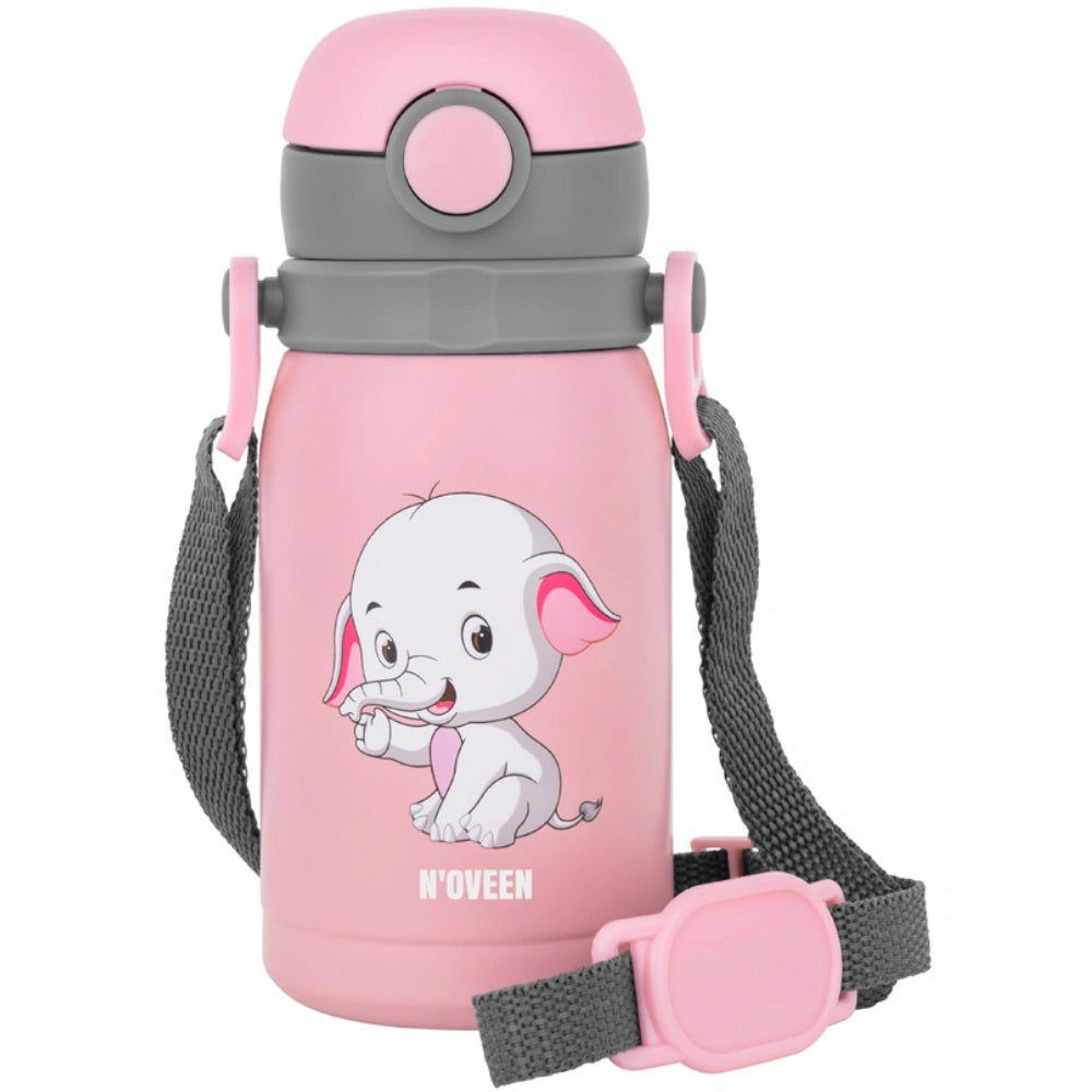 Ποτήρι Θερμός Kids N'oveen TB566 Ανοξείδωτο & Πλαστικό 300ml με Διπλό Τοίχωμα Λουράκι και Εναλλάξιμα Καπάκια Ρόζ