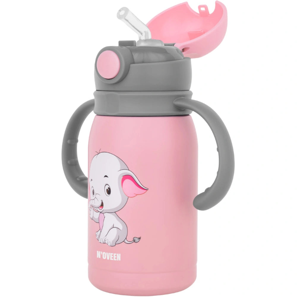 Ποτήρι Θερμός Kids N'oveen TB566 Ανοξείδωτο & Πλαστικό 300ml με Διπλό Τοίχωμα Λουράκι και Εναλλάξιμα Καπάκια Ρόζ