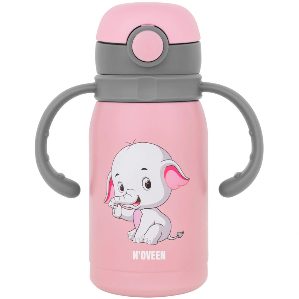 Ποτήρι Θερμός Kids N'oveen TB566 Ανοξείδωτο & Πλαστικό 300ml με Διπλό Τοίχωμα Λουράκι και Εναλλάξιμα Καπάκια Ρόζ