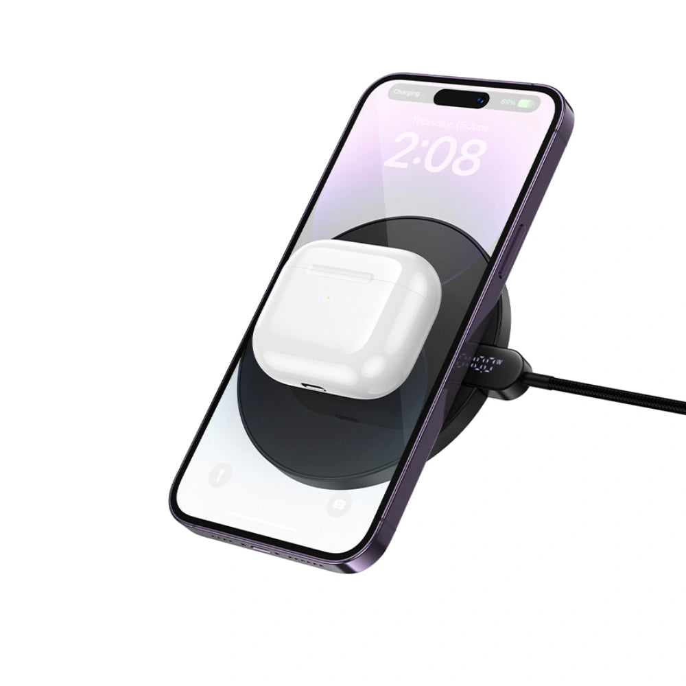 Ασύρματος Φορτιστής Hoco CW62 Peak PD15W Ultra-thin με Ψηφιακή Ένδειξη Φόρτισης 1.2m Μαύρος