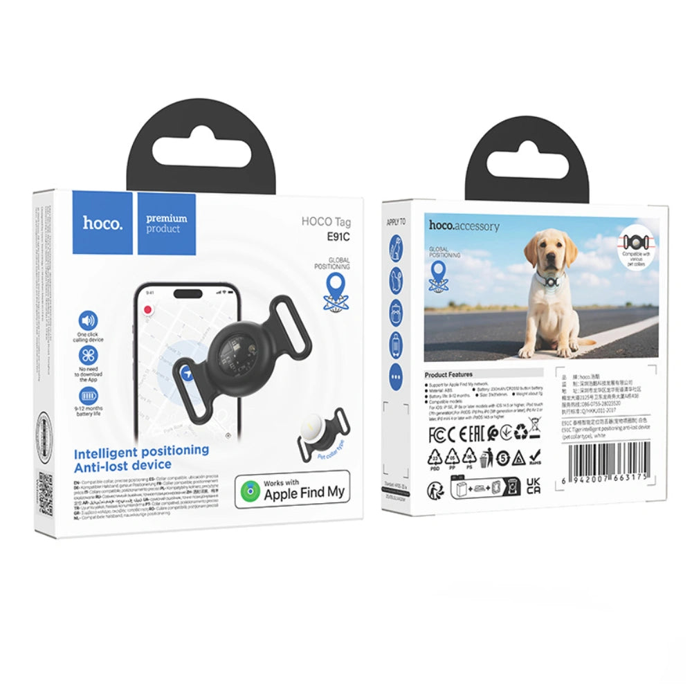 Hoco Tag E91C Tiger Anti-Lost Device Μόνο για iOS Συμβατό με Apple Find My Network με Υποδοχή για Κολάρο Κατοικιδίου