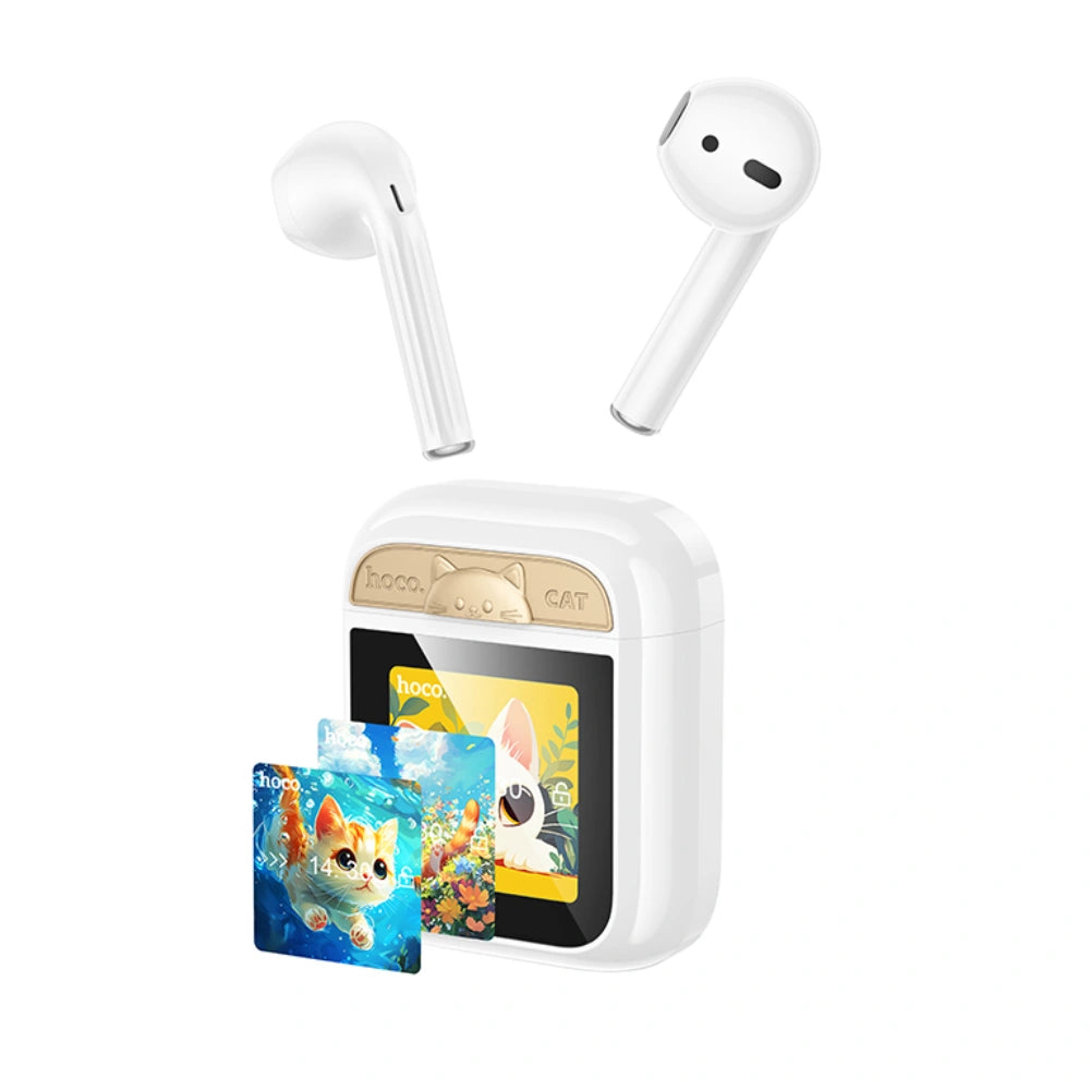 Wireless Hands Free Hoco EW86 Cat v5.4 300mAh 3.5 Ώρες Ομιλίας Σύστημα Εύρεσης Ακουστικού και Οθόνη Αφής Λευκά