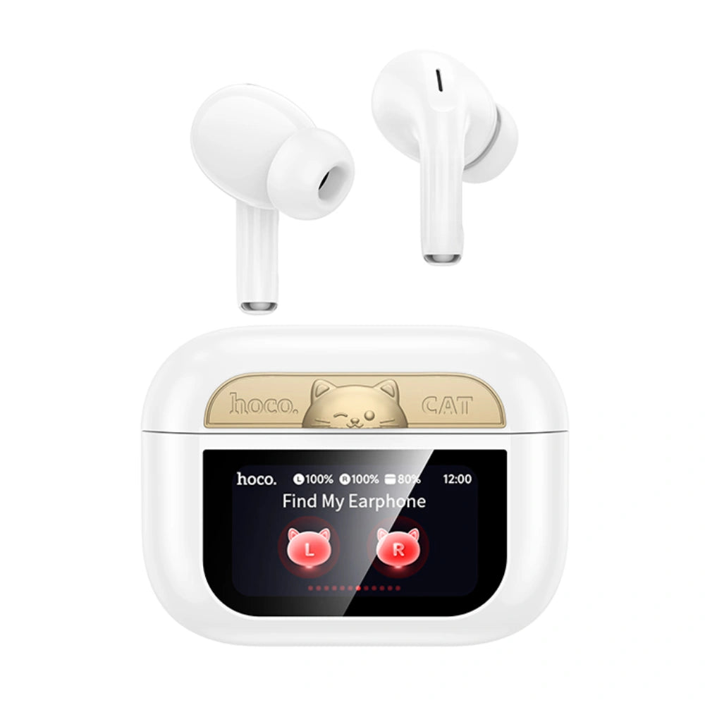 Wireless Hands Free Hoco EW88 Rampino ANC v5.4 280mAh 4 Ώρες Ομιλίας Σύστημα Εύρεσης Ακουστικού και Οθόνη Αφής Λευκά