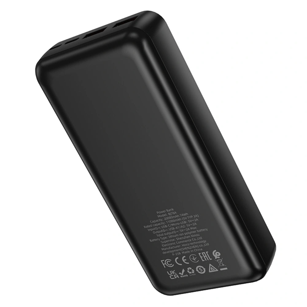 Power Bank Borofone BJ78A 20000mAh 5V/2A με 4 Θύρες 1xUSB-C 2xUSB-A 1xMicroUSB και LED Ένδειξη Μπαταρίας Μαύρο