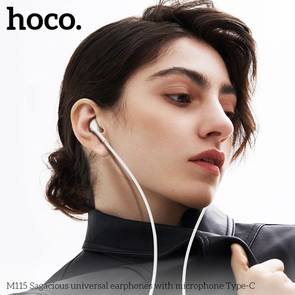 Hands Free Hoco M115 Sagacious USB-C Universal Earphones Hi-Fi Stereo με Μικρόφωνο Λευκά 1.2m Συμβατά με Όλες τις USB-C Συσκευές