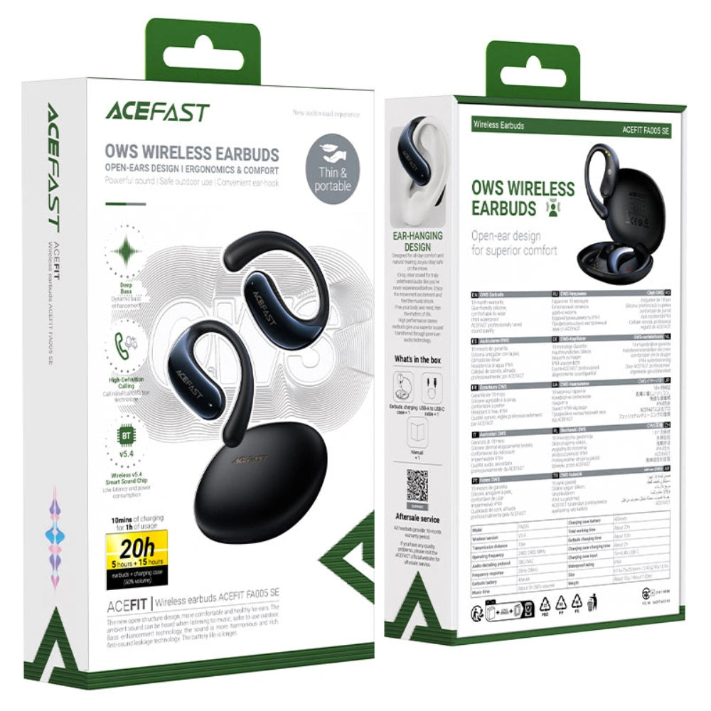 Wireless Earphones Hands Free Acefast FA005 TWS Ultra Thin v5.4 400mAh 20hr Λειτουργίας ENC IPX4 Μαύρα