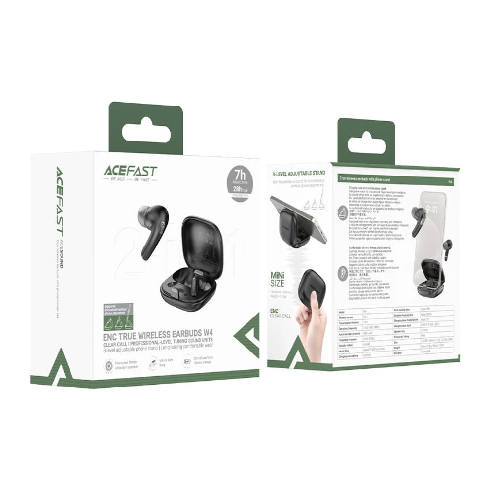 Wireless Hands Free Acefast W4 v5.4 350mAh TWS ENC AI-Μείωση Θορύβου IPX4 με Ultra-thin Θήκη Φόρτισης/Βάση Στήριξης Μαύρα