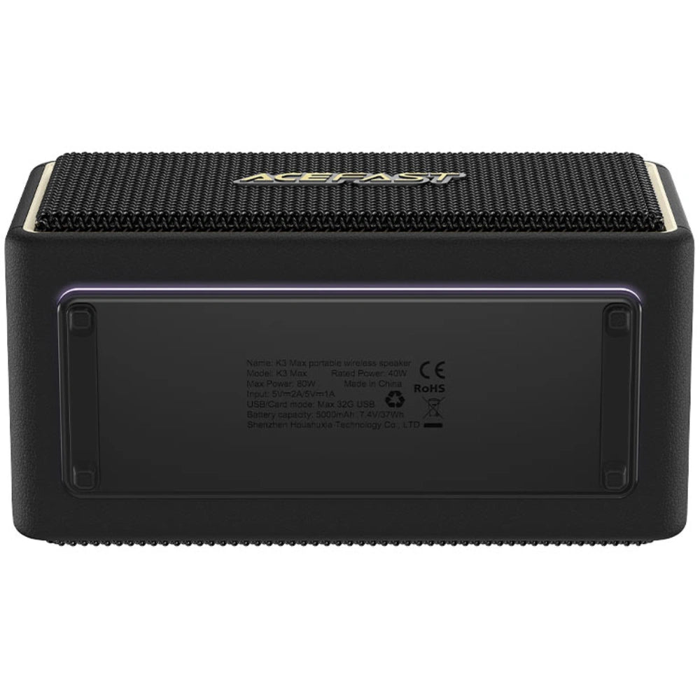 Φορητό Ηχείο Wireless Acefast K3 Max v5.4 TWS 80W 5000mAh με Μικρόφωνο USB AUX TF και RGB Φωτισμό IPX6 Μαύρο