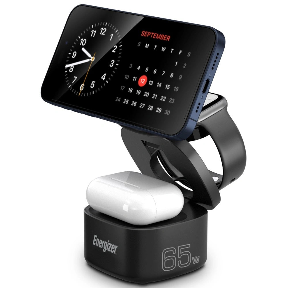 Επιτραπέζιος Φορτιστής 5 σε 1 Energizer WCP311 65W με 1xUSB-C 65W 1xUSB-A 18W και Ασύρματη Φόρτιση 15W Μάυρος