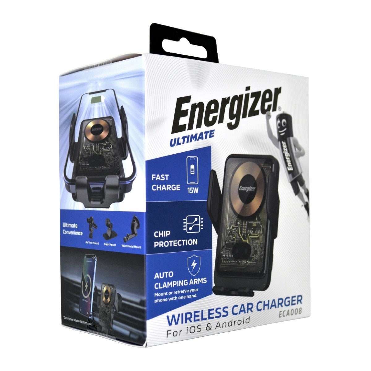 Βάση Στήριξης Αυτοκινήτου Energizer ECA008 για Τοποθέτηση σε Ταμπλό - Αεραγωγούς και Τζάμι με Ασύρματη Φόρτιση 15W Μαύρη