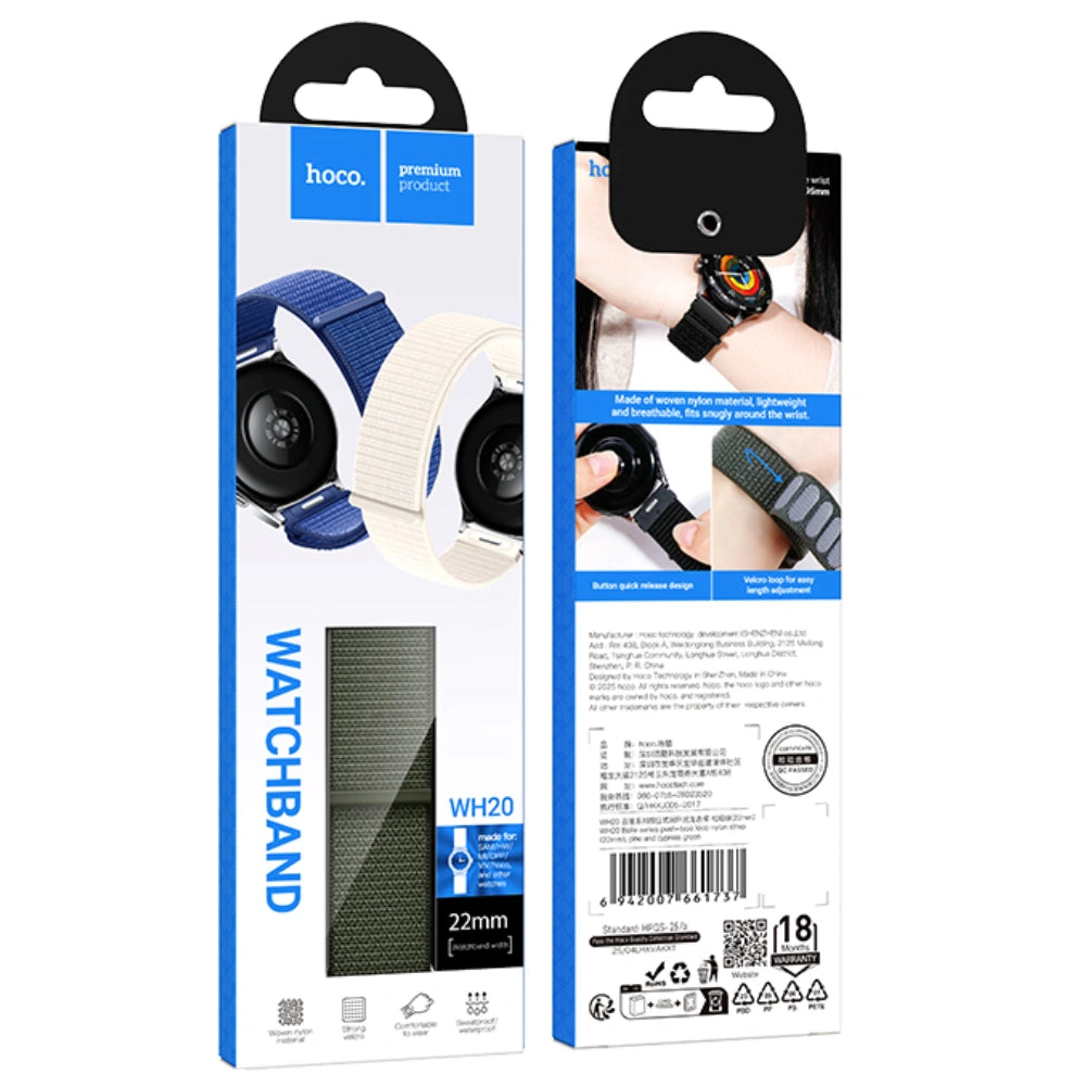 Watchband Hoco WH20 Belle Series Nylon για Samsung Huawei Xiaomi Vivo OPPO κα 22mm Universal Πράσινο