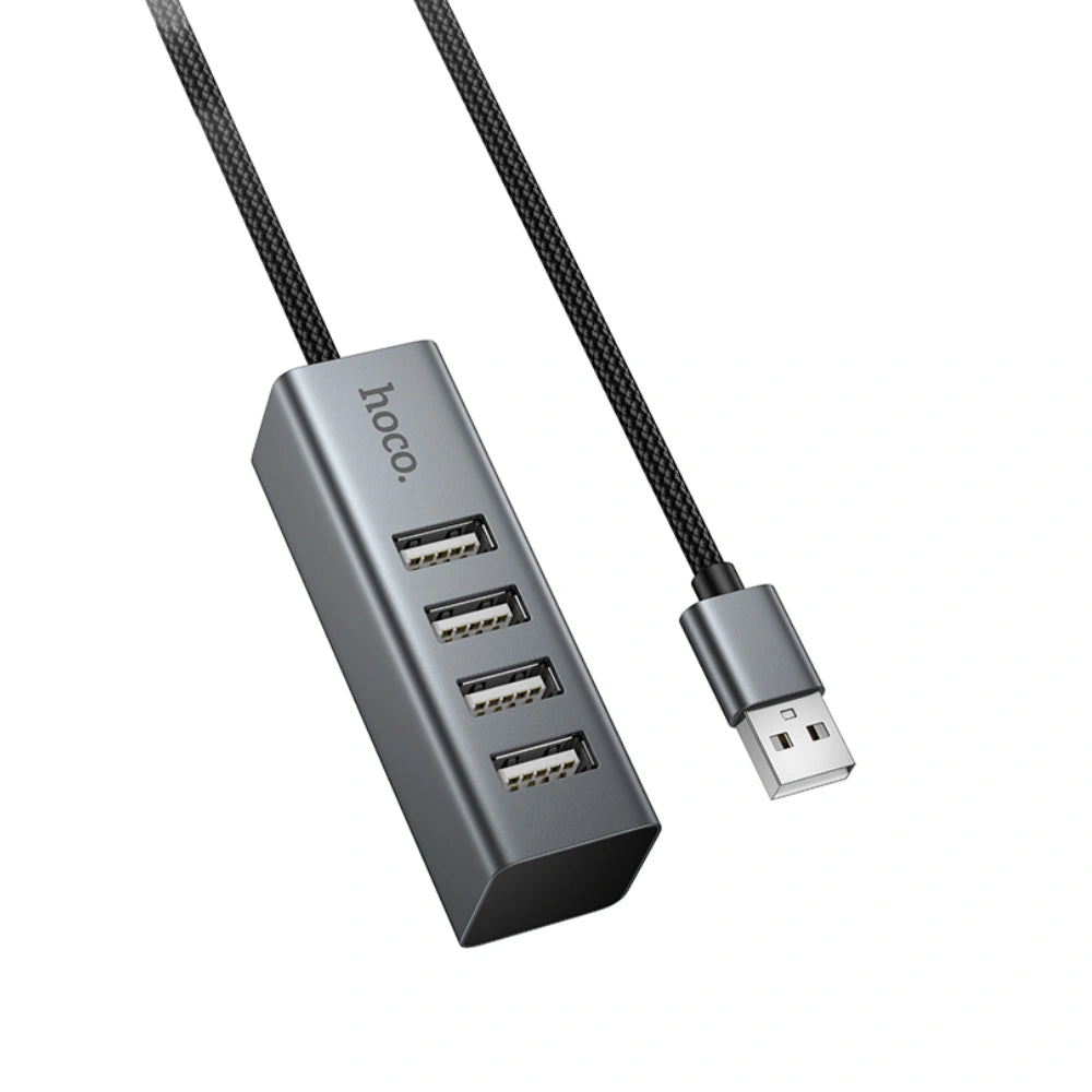 Hub USB Hoco HB1A 4-in-1 USB2.0 σε 4xUSB2.0 480Mbps 5V/3A Metal Gray 1.2m