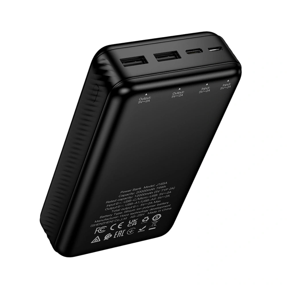 Power Bank Hoco J165A 20000mAh 2xUSB-A 1xUSB-C 1xMicro USB 5V/2A και LED Ένδειξη Μπαταρίας με Πιστοποιητικό CCC Μαύρο