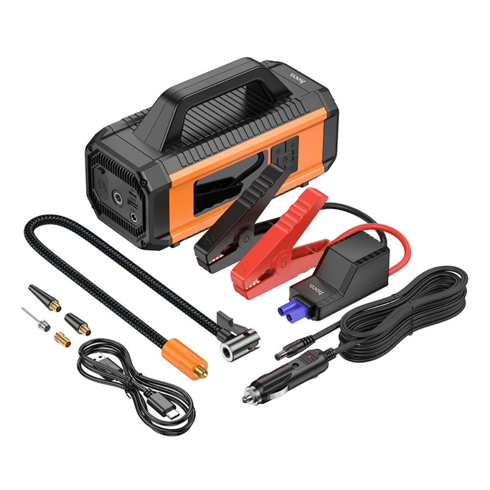 Hoco QS4 Smart Air Pump 3.8 bar Πίεση Αέρα με 5 Τρόπους Λειτουργίας και Εκκινητής Μπαταρίας 10000mAh 38.5Wh με Led Ένδειξη και Φακό Μαύρο