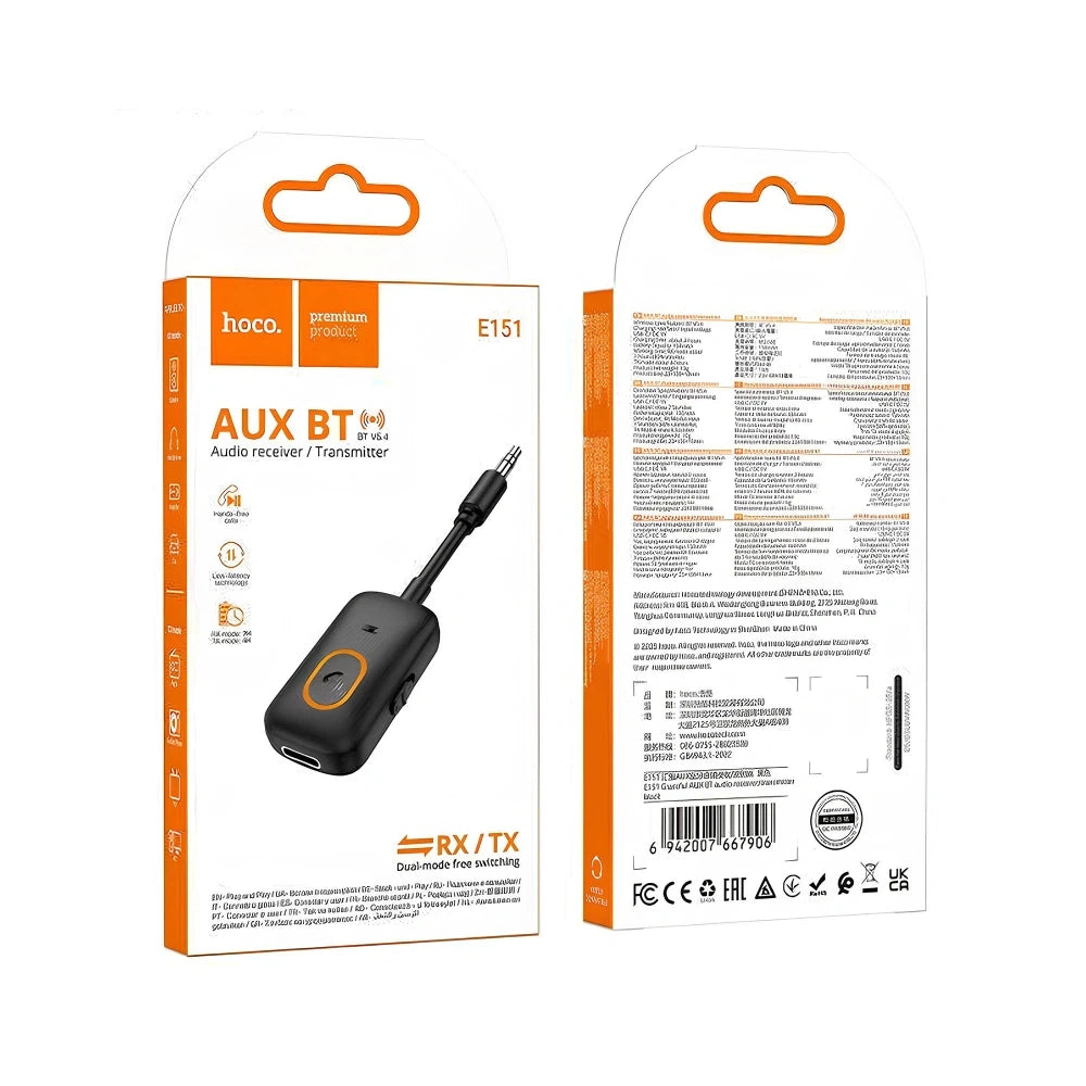 Bluetooth Audio Transmitter and Receiver Hoco E151 Graceful v5.4 150mAh με Κονέκτορα AUX 3.5mm και Μικρόφωνο Μαύρο