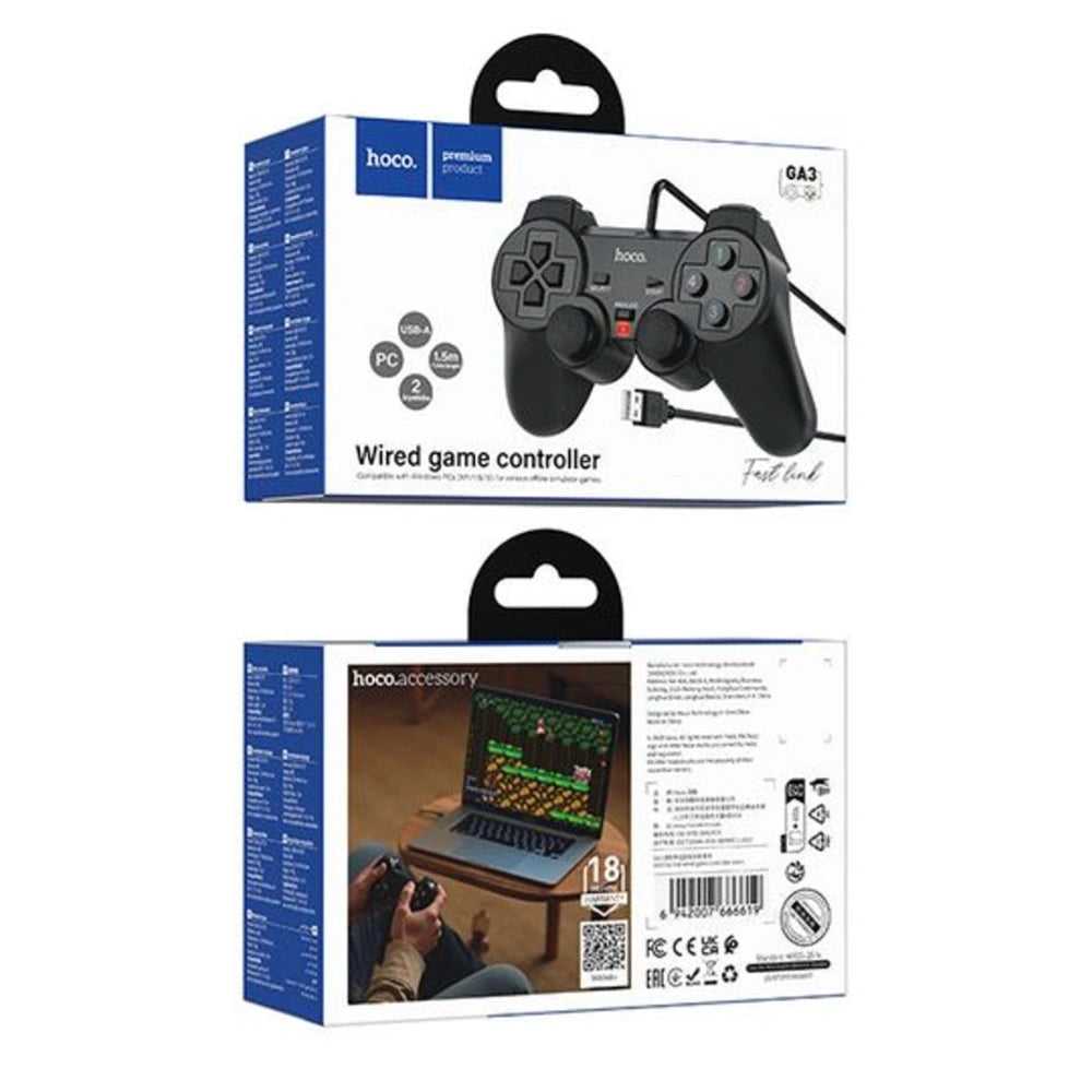Gamepad Hoco GA3 Ενσύρματο με USB-A Συμβατό με PC Μήκος Καλωδίου 1.5m Μαύρο