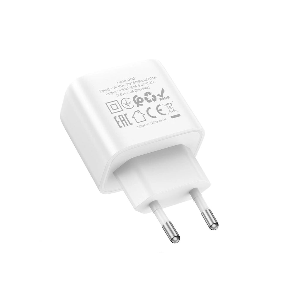 Φορτιστής Ταξιδίου Hoco. DC83 1xUSB-C PD20W QC Λευκός