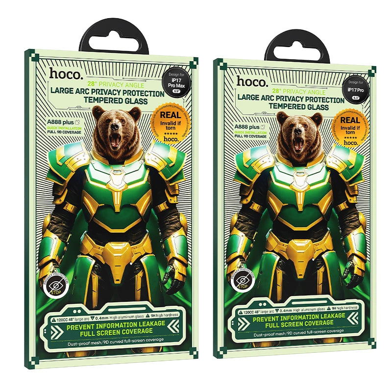 Tempered Glass Hoco Bear Shield A888 HD 4H 0.4mm Large Arc 28 Μοίρες Privacy Protection για Apple iPhone 17 Pro