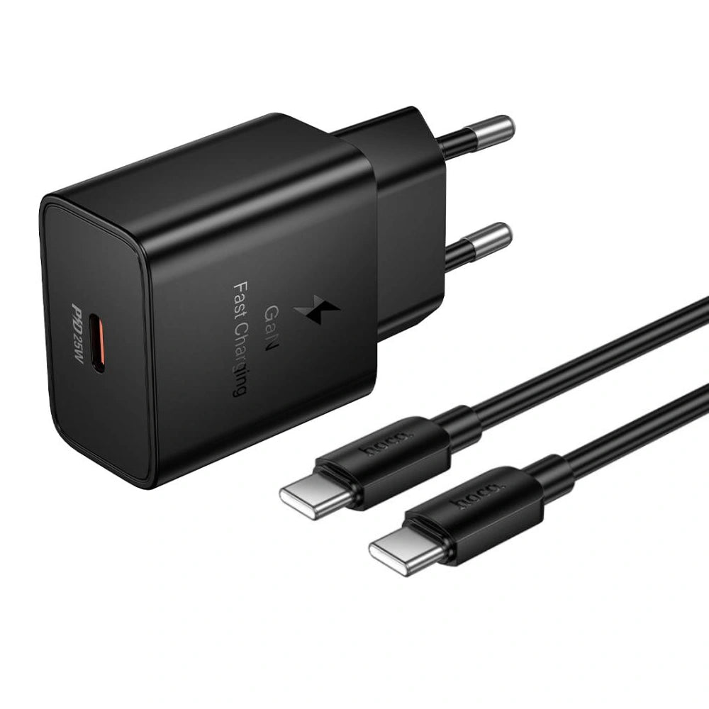 Φορτιστής Ταξιδίου Hoco N76 Star GaN 25W Fast Charge με 1xUSB-C και Καλώδιο USB-C σε USB-C Μαύρος