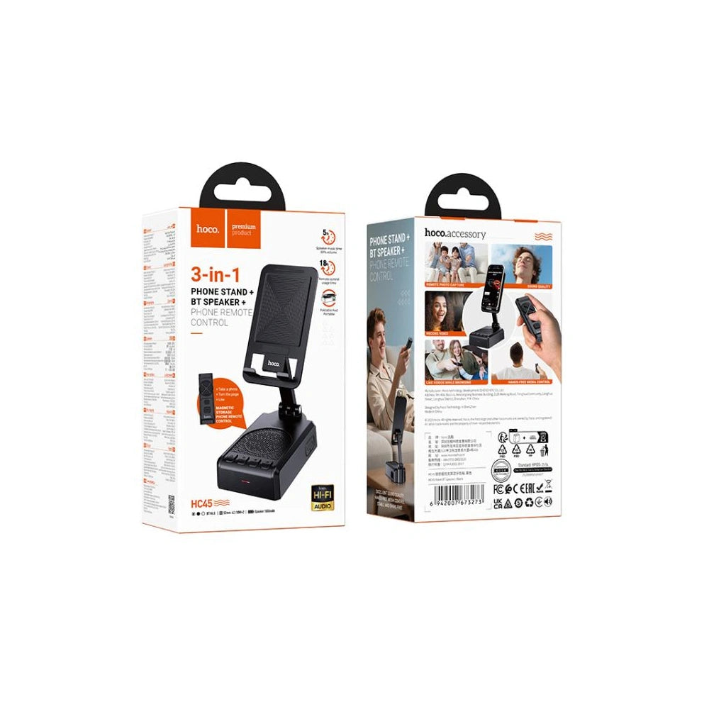 Φορητό Ηχείο/ Βάση Κινητού Wireless Hoco HC45 Wave BT 6.0 1000mAh 3W με Χειριστήριο εως και 5 Ώρες Χρήσης Μαύρο
