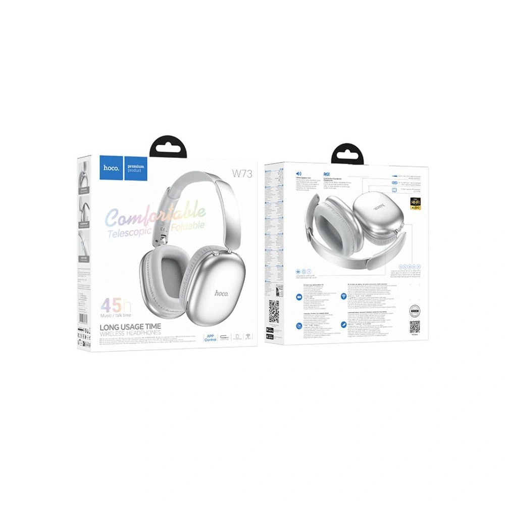 Wireless Ακουστικά Stereo Hoco W73 Graceful HiFi Audio v6.0 400mAh 45 Ώρες Ομιλίας AUX USB-C Ασημί