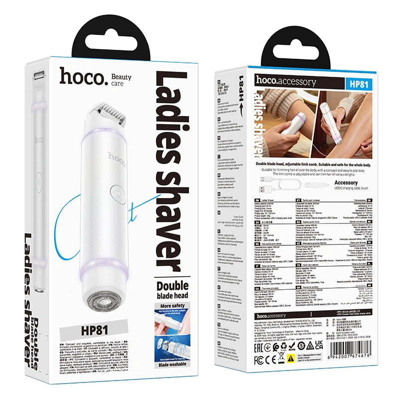 Hoco HP81 Επαναφορτιζόμενο Ladies Shaver 2 σε 1 6000rpm 400mAh IPX6 Κατάλληλο για Χρήση σε όλο το Σώμα Λευκό