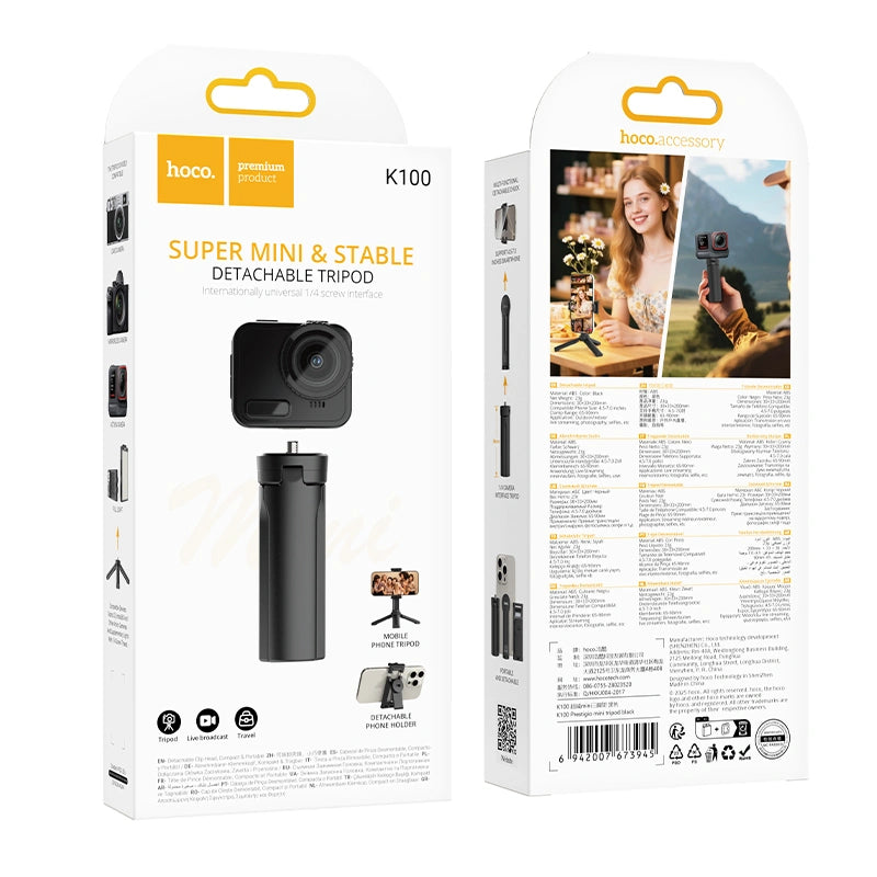 Selfie Stick Hoco K100 Prestigio και Τρίποδο Mini για Συσκευές 4.5"- 7" με Σπείρωμα 1/4" Κατάλληλο για Κάμερες Φώτα και Action Cameras