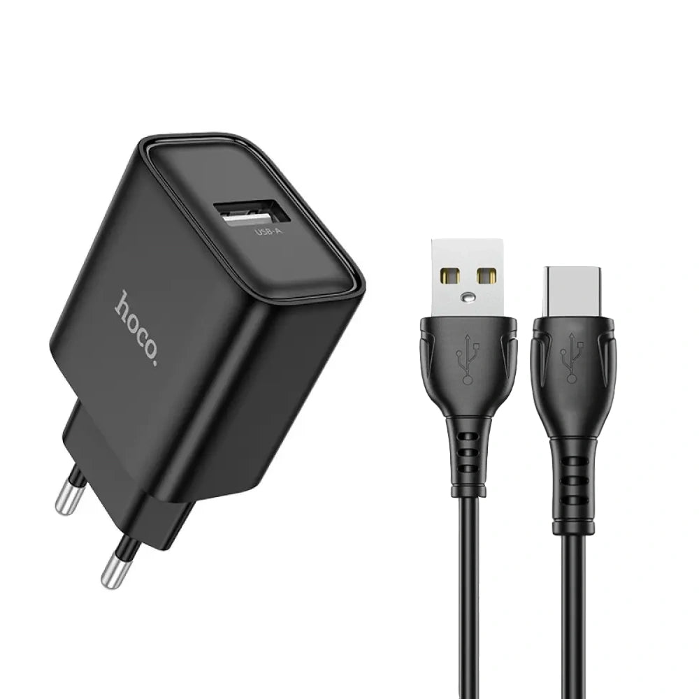 Φορτιστής Ταξιδίου Hoco. DC72 River USB-A 5V 2.1A με Καλώδιο USB-A σε  USB-C 1m Μαύρος
