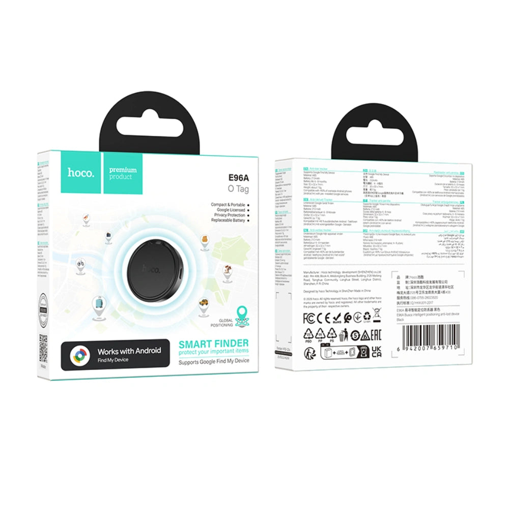 Hoco Tag E96A Anti-Lost Device για Android Συμβατό με Google Find My Device Μαύρο