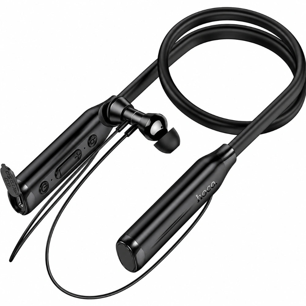 Bluetooth Hands Free Hoco ES62 Plus Neckband Magnetic v5.4 1200mAh 150Hrs Αναπαραγωγής TF Card LED Ένδειξη Μπαταρίας Μαύρα