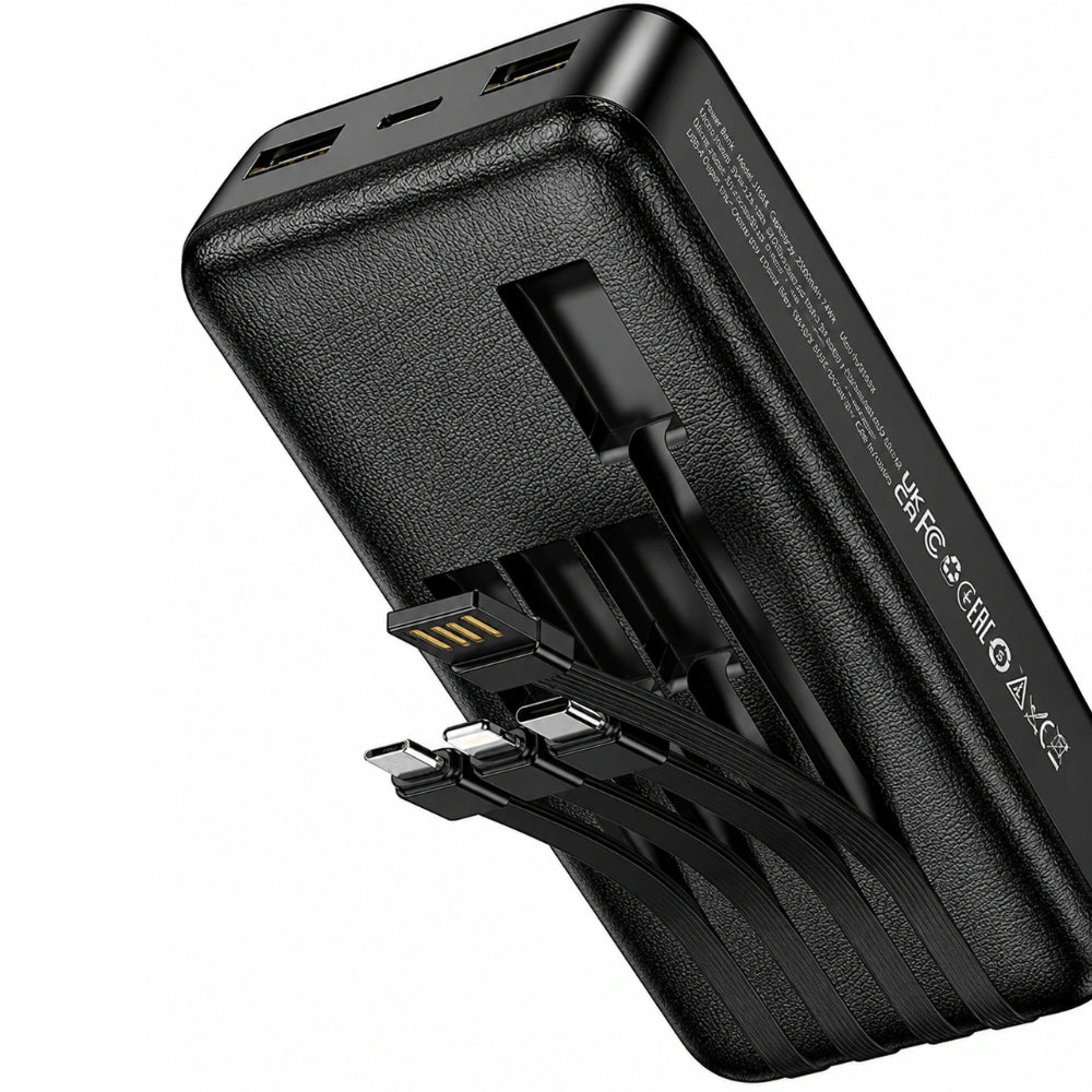 Power Bank Hoco J163A 20000mAh 5V/2A QC 1xUSB-C 2xUSB-A Ενσωματωμένα Καλώδια USB-A USB-C Lightning MicroUSB και LED Ένδειξη Μαύρο