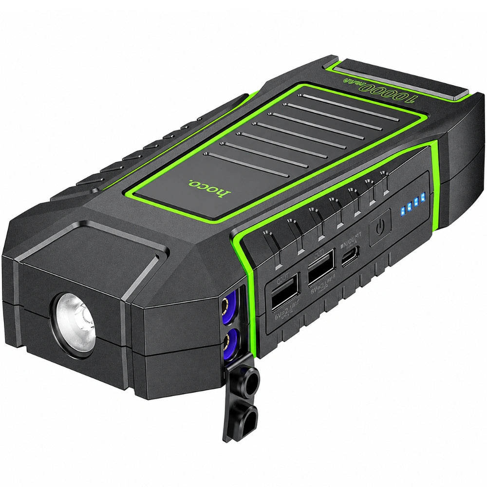 Εκκινητής Μπαταρίας Αυτοκινήτου Hoco QS1 600A και Power Bank 10000mAh 5V/2.4A 2xUSB-A 1xUSB-C με SOS Mode και Φακό Μαύρος