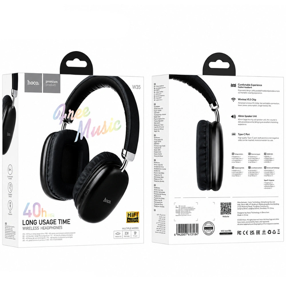 Wireless Ακουστικά Stereo Hoco W35 Hi-Fi v5.3 400mAh με Υποδοχή MicroSD και AUX Μαύρα