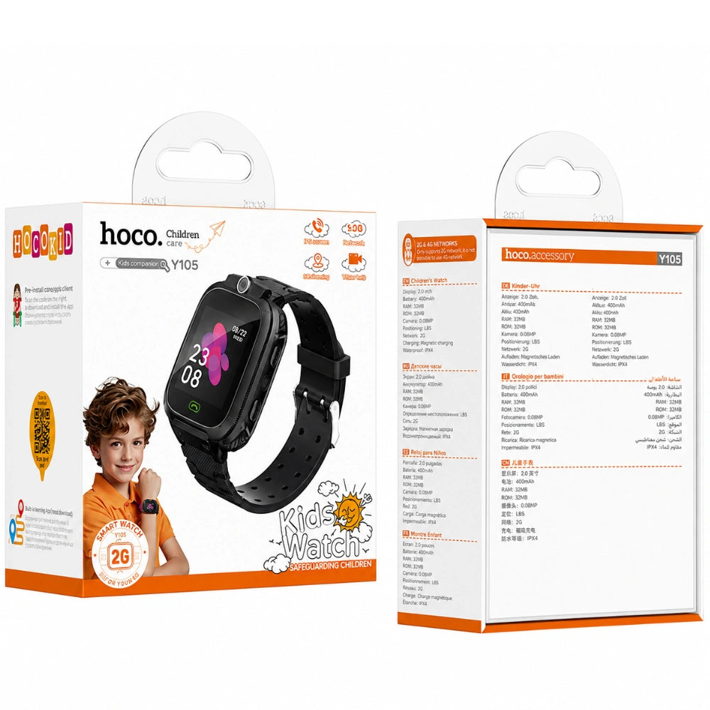 Kids Smartwatch Hoco Y105 2G 400mAh 1.44” GPS Κάμερα με Δυνατότητα Κλήσεων και Μηνυμάτων Μαύρο